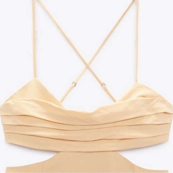 NWT Zara Linen Blend Cut Out Dress in Pale Peach Size S Small - Picture 3 of 12